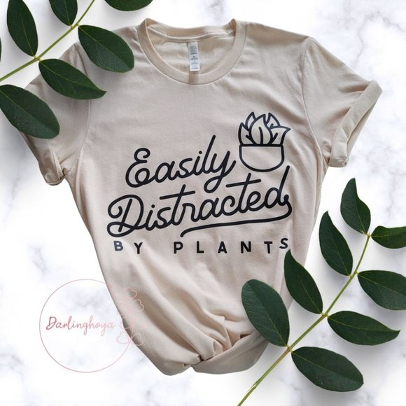 Easily Distracted by Plants Unisex Cotton T-Shirt - Soft Cream - Picture 1 of 3